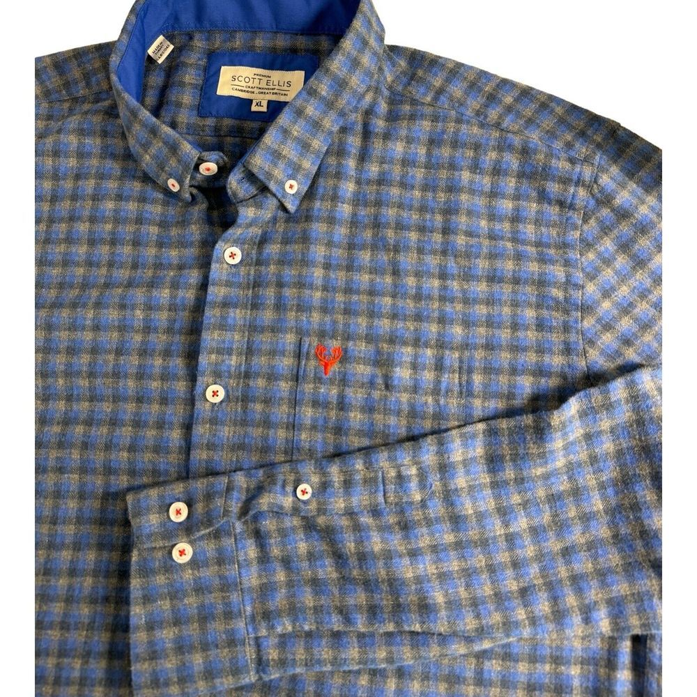 Scott Ellis Men's  Blue & Grey‎  Plaid Flannel Button Down Shirt Size XL